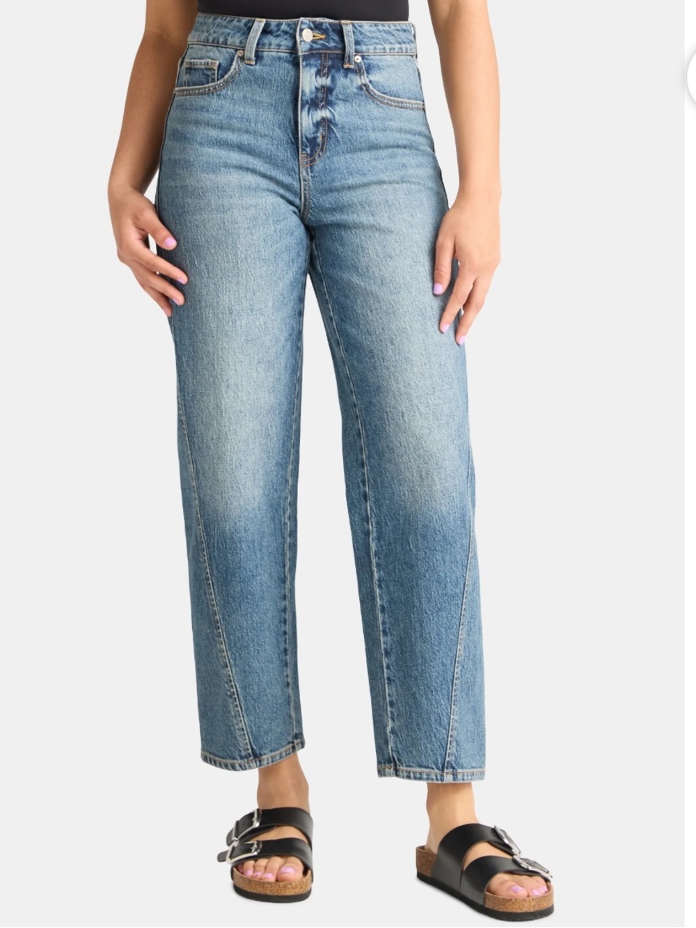 High-Rise Barrel Leg Jeans - Blue Denim